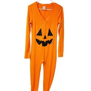 VS Pink Halloween Pumpkin Onesie Orange Black Thermal Long Jane Pajama Medium